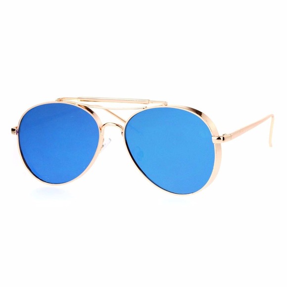 Oversized‎ Round Gold Thick Frame Sunglasses Mirror Lens Metal Spring Hinge New - Picture 1 of 3